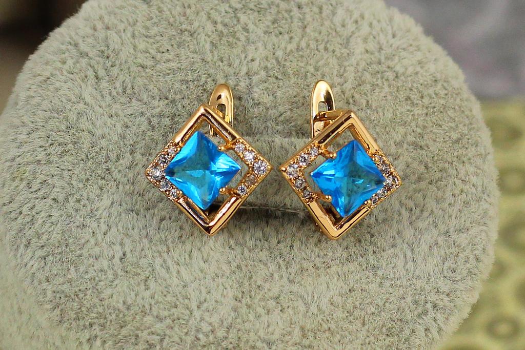 Серьги Xuping Jewelry ромбик с голубым камнем 1,4 см Золотистый (27503519)