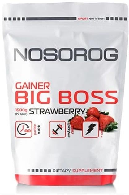 Гейнер Nosorog Nutrition Big Boss 1500 g /15 servings/ Strawberry - фото 1