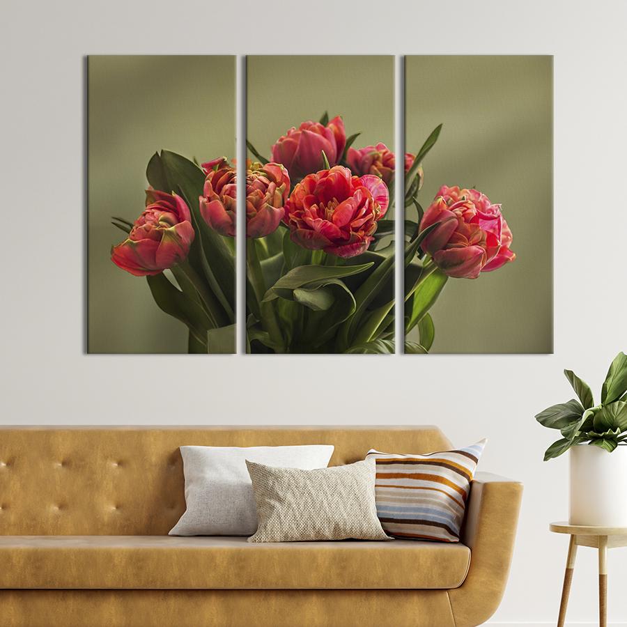 Картина на холсте триптих Красивый букет красных тюльпанов 156x100 см (1007-31)