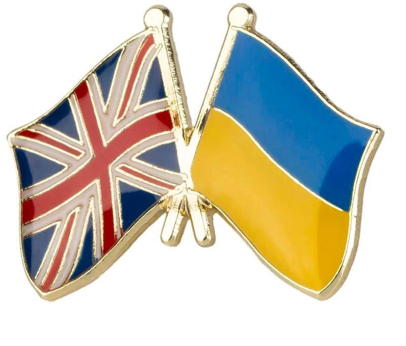 Значок-пин двойной с флагами Украины и Великобритании 25х19 мм (00101)