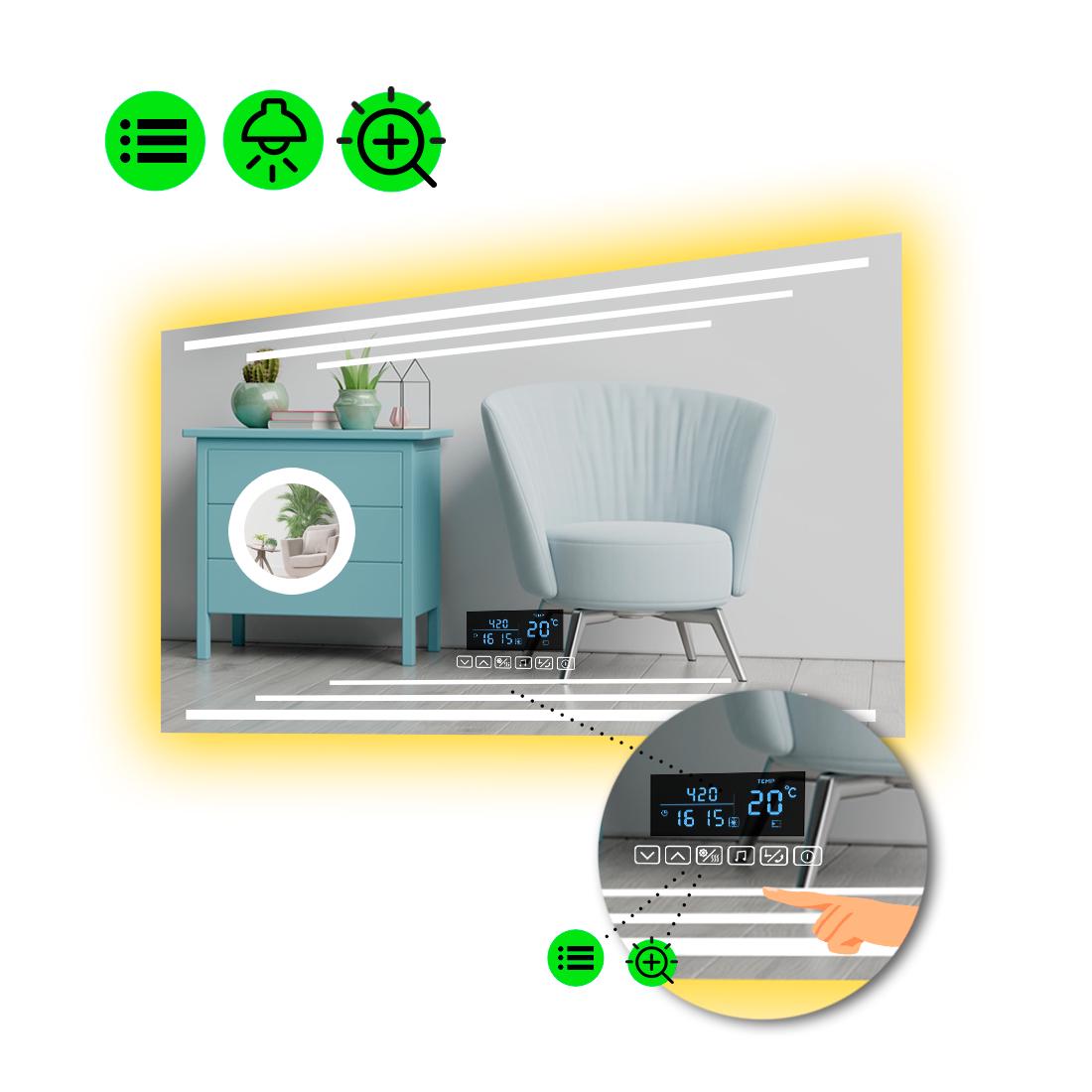 Зеркало с LED подсветкой Francisca с Smart-блоком и линзой с подсветкой 100x70 см (8995038)