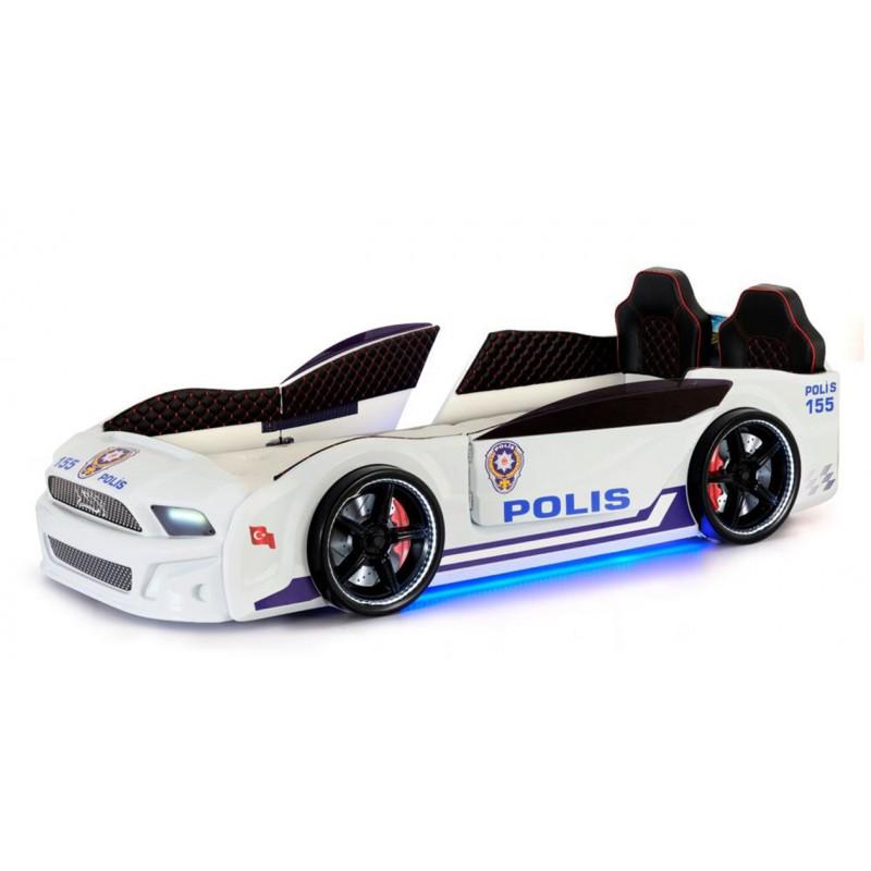 Кровать-машина Super Car Мустанг Полиция с кожаными сиденьями и звуковыми эффектами/пульт ДУ Белый Кровать-машина Super Car Мустанг Полиция с кожаными сиденьями и звуковыми эффектами/пульт ДУ Белый