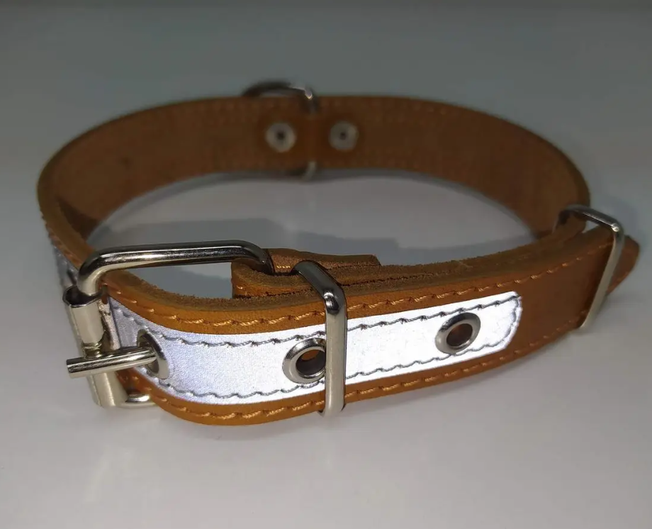 Нашийник для тварин шкіряний зі світло-відбивною стрічкою 20 мм х 32-40 см Коричневий (2296445207) - фото 2 Нашийник для тварин шкіряний зі світло-відбивною стрічкою 20 мм х 32-40 см Коричневий (2296445207) - фото 2