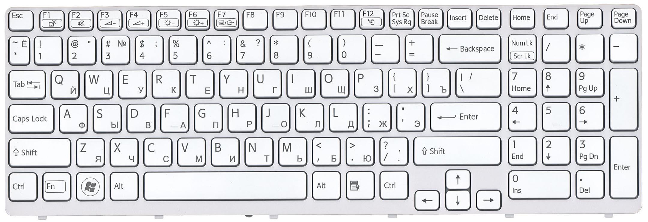 Клавиатура для ноутбука Sony Vaio SVE15 с подсветкой Light White Frame White