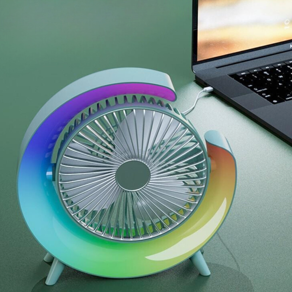 Вентилятор настільний акумуляторний з LED підсвіткою USB 3 швидкості 24x24 см Блакитний - фото 3