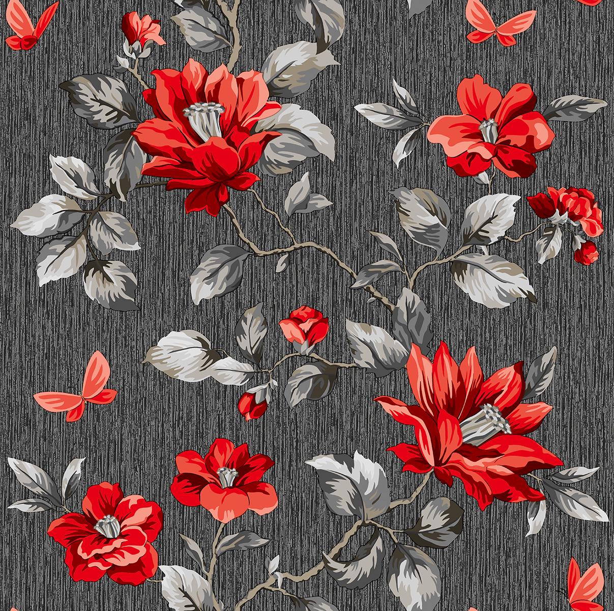 Обои бумажные Континент Таисия Черный/Красный/Серебро (1488)