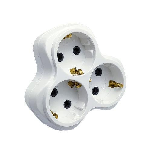 Тройник Tecco 3 посты с заземлением 7004 Белый