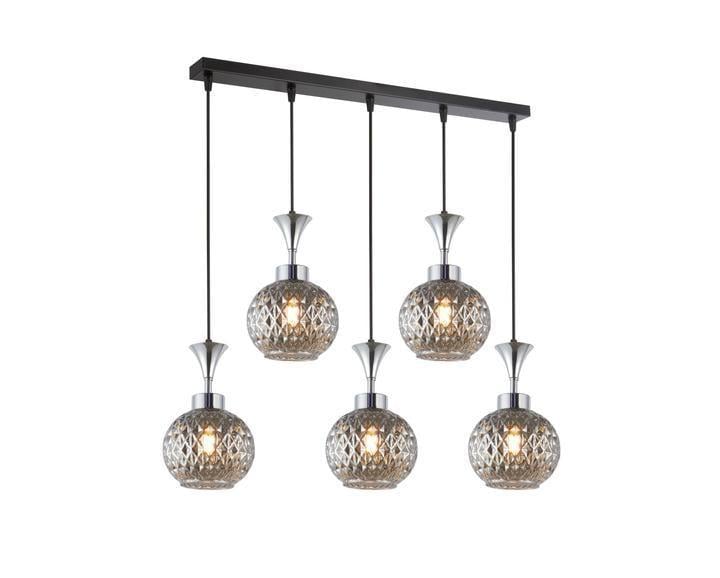 Підвісна люстра Valeso Interees на 5 кулястих плафонів Е27 IP20 300W Чорний/Хром (V-W8001-5 SMOKE)