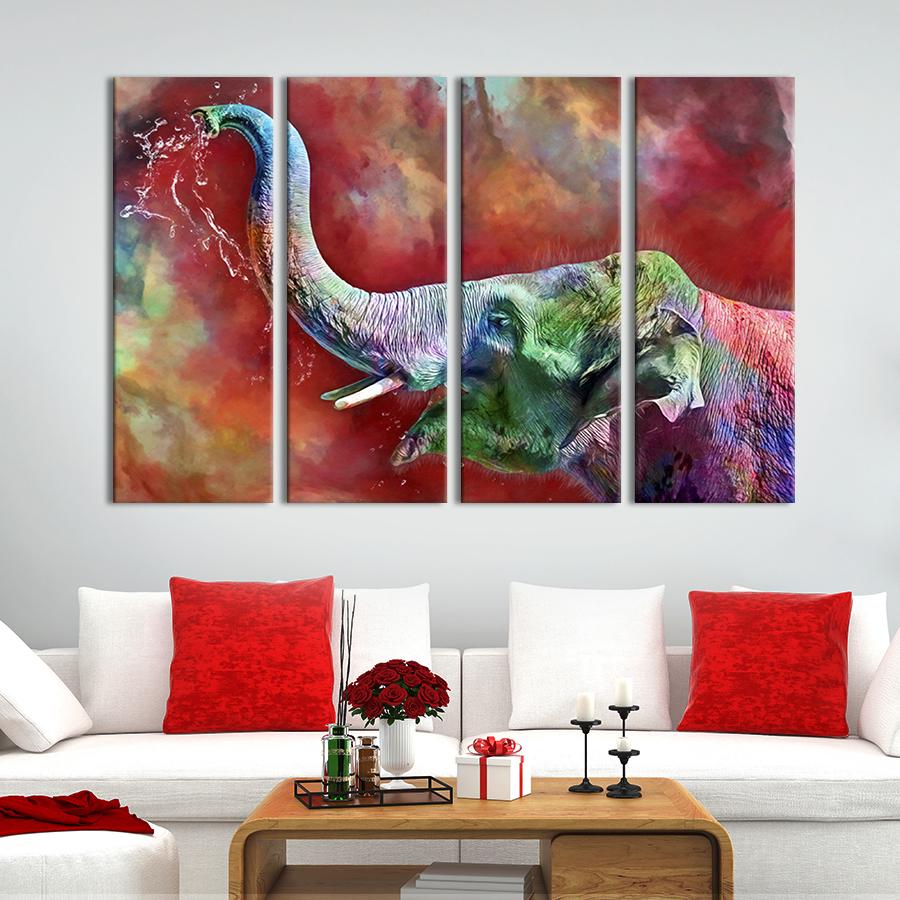 Модульная картина на холсте Полиптих Весёлый яркий слон 89x53 см (202-41) Модульная картина на холсте Полиптих Весёлый яркий слон 89x53 см (202-41)