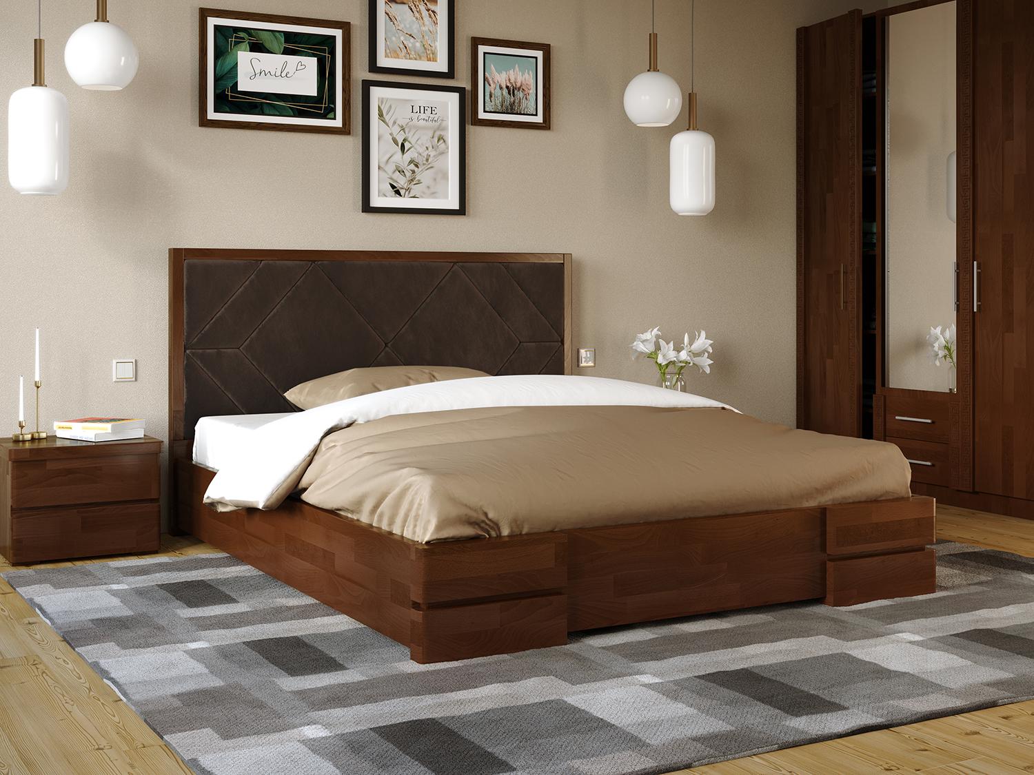Кровать деревянная Arbor Drev Тифани 160x200 см с мягкой спинкой Орех