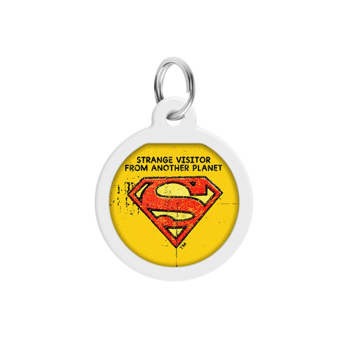 Адресник металевий для собак і котів Waudog Smart ID Супермен вінтаж з QR паспортом коло 34 мм (0625-1011ru-eng Col)