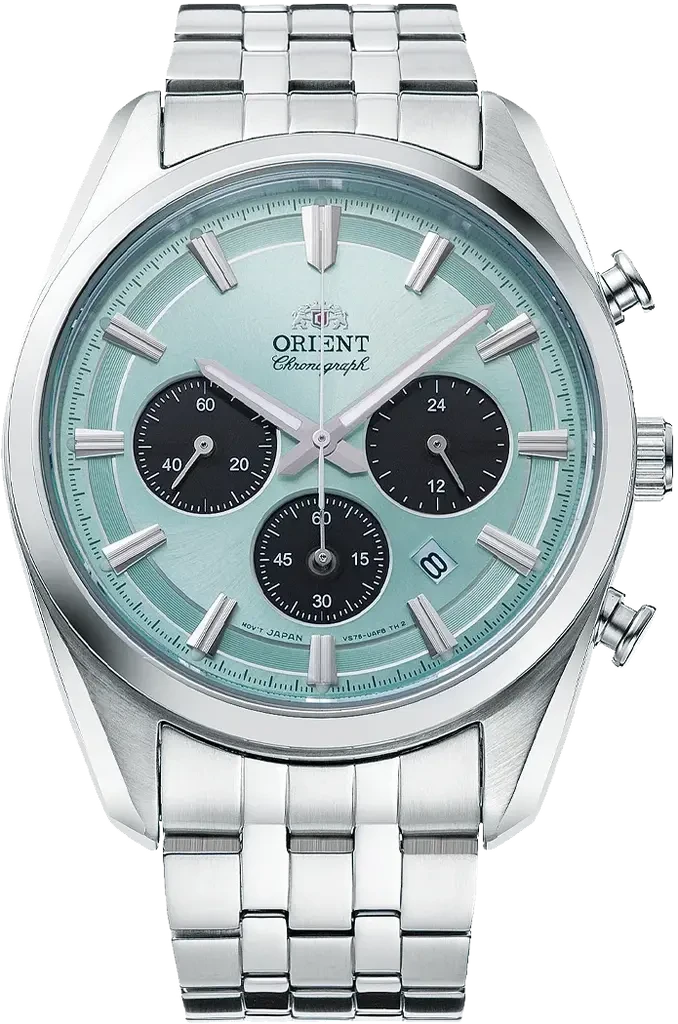 Мужские наручные часы Orient Stretto Chronograph RA-TX0304L10B со стальным корпусом/сапфировым стеклом WR 50 м Голубой (3124584446)