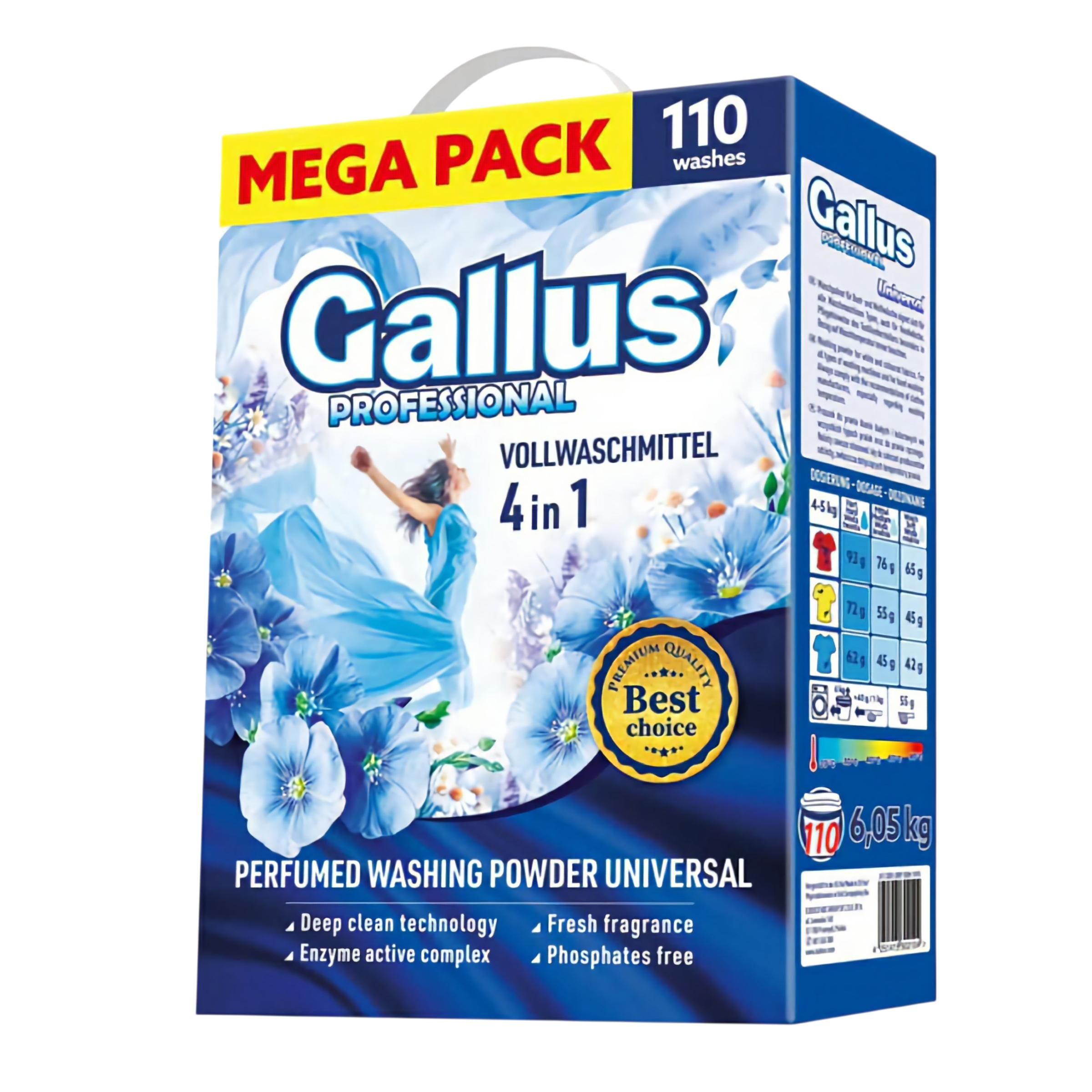 Порошок парфюмированный стиральный Gallus Professional 4в1 Universal 6,05 кг 110 циклов стирки (302104) - фото 1