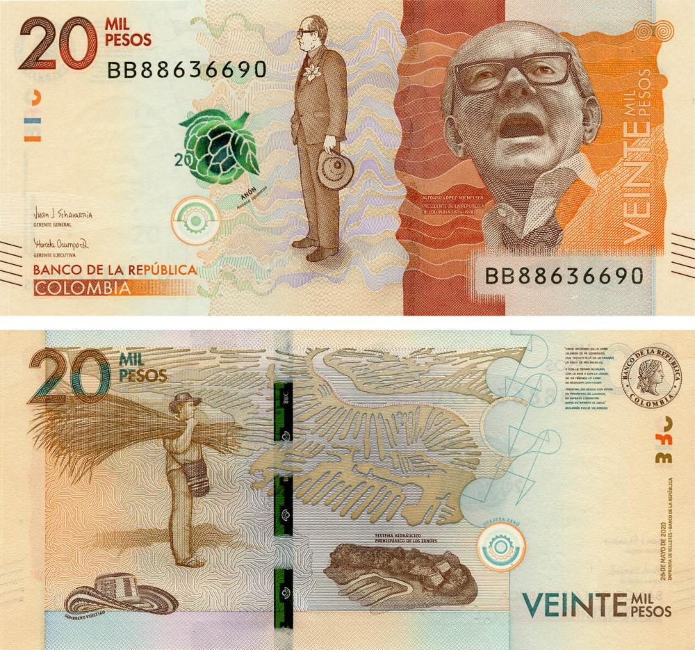 Коллекционная банкнота Колумбия 20000 песо 2020 UNC P461 (Б19193)