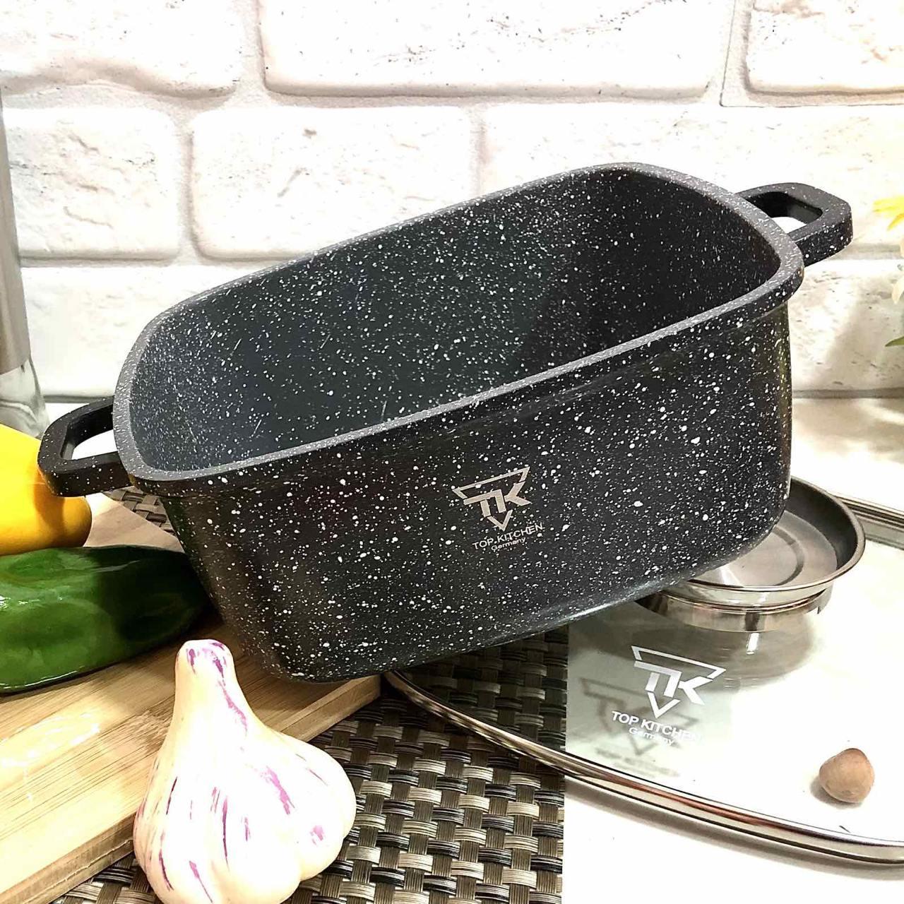 Каструля-казан з кришкою Top Kitchen TК00056 антипригарним мармуровим покриттям 6,7 л Чорний (2480463933) - фото 3