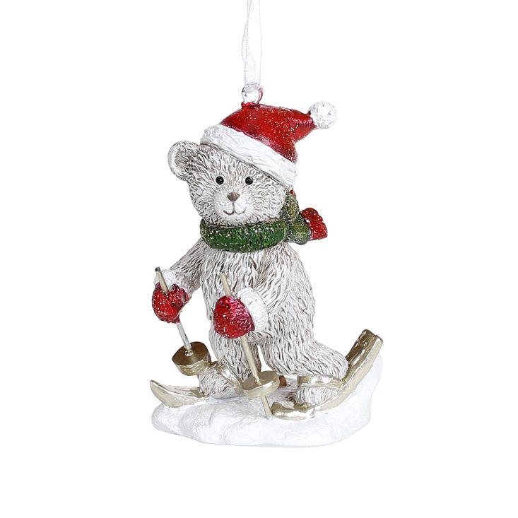 Декоративная подвеска Bonadi Мишка Дизайн 1 8,5 см Бежевый/зелёный/красный (707-597)