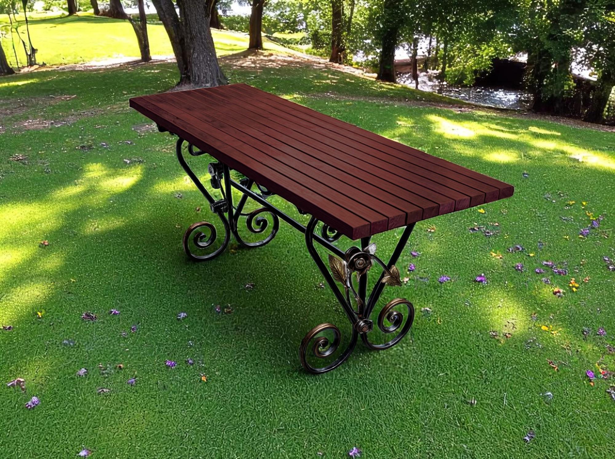 Стіл кований садовий Камелія для дачі/тераси/альтанки 2000х700х800 мм Каштан - фото 2