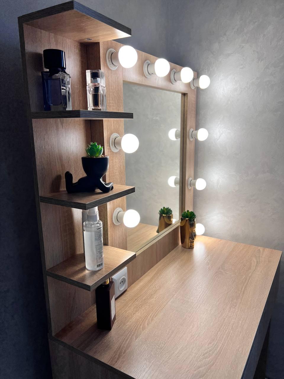 Туалетний столик із дзеркалом та підсвічуванням 1600х900х500 мм Дуб сонома - фото 2 Туалетний столик із дзеркалом та підсвічуванням 1600х900х500 мм Дуб сонома - фото 2