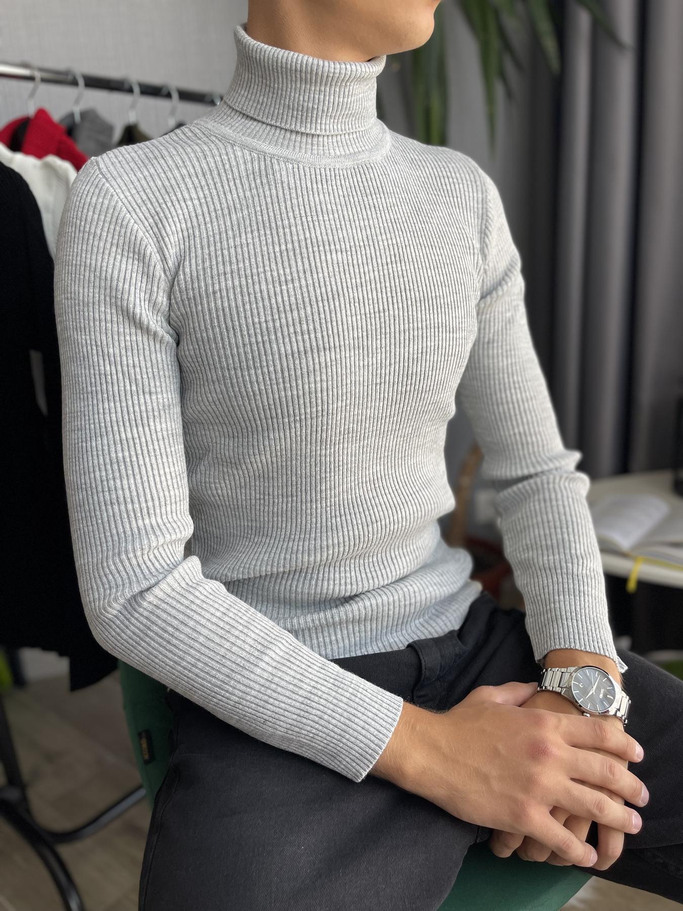 Гольф мужской с высокой горловиной в рубчик XXL Серый (26535/4/4) - фото 5 Гольф мужской с высокой горловиной в рубчик XXL Серый (26535/4/4) - фото 5