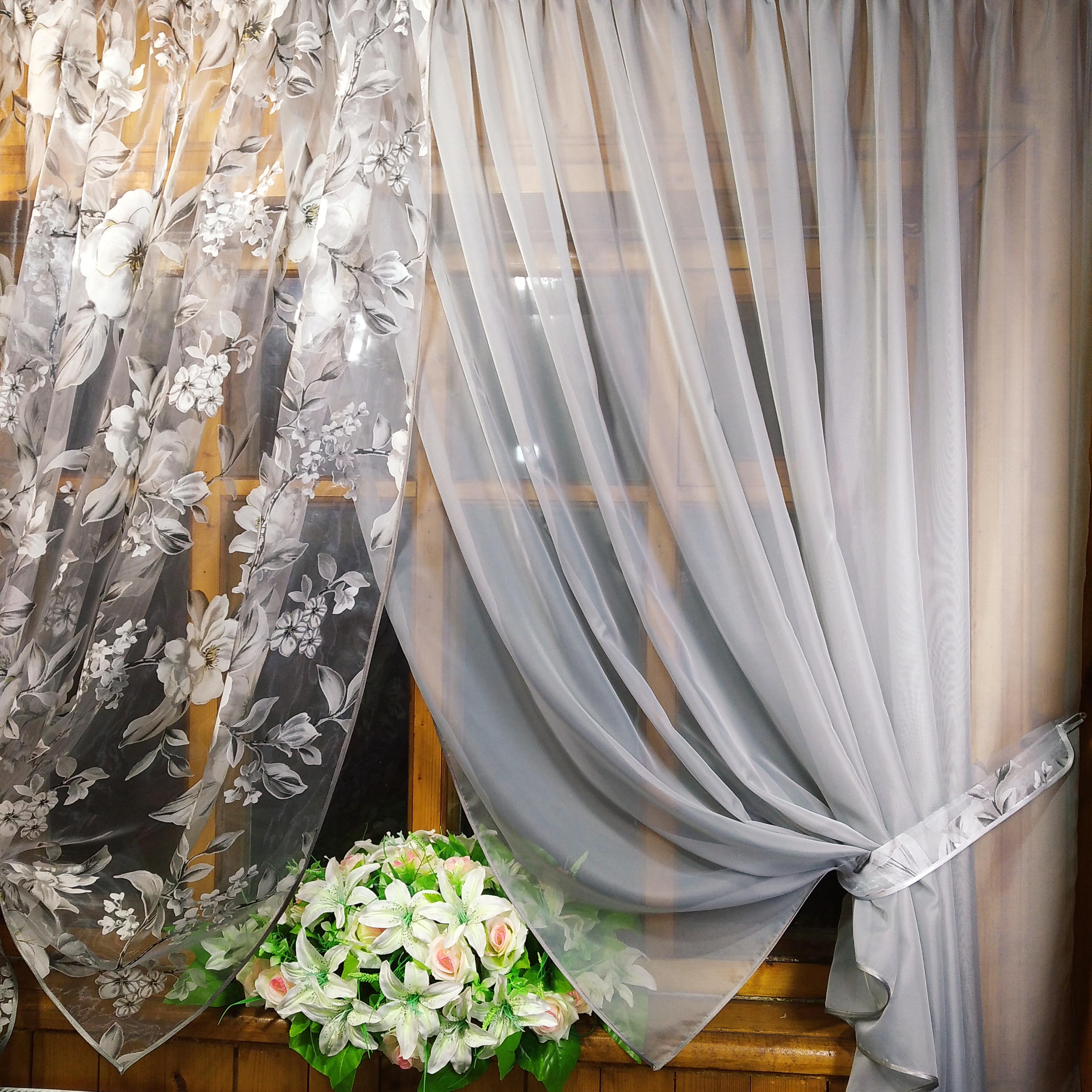 Занавеска короткая готовая Вероника Серый/Яблочный - фото 4 Занавеска короткая готовая Вероника Серый/Яблочный - фото 4