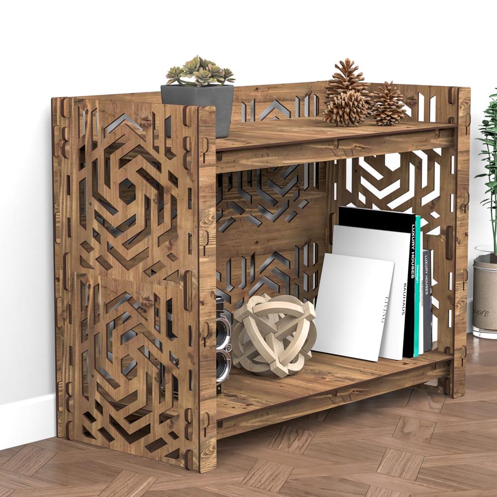 Стеллаж из дерева для обуви Hexagonica Chevron с задней стенкой на 2 полки 600x750x365 мм (111016)