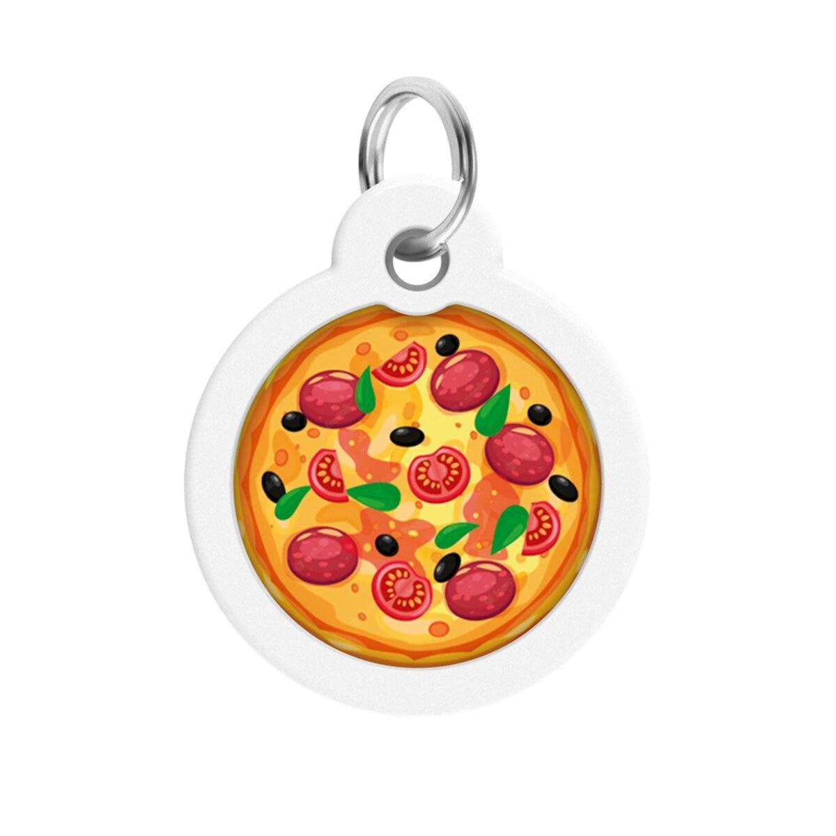 Адресник металевий для собак і котів Waudog Smart ID Піца з QR паспортом коло 30 мм (230-4038 Col)