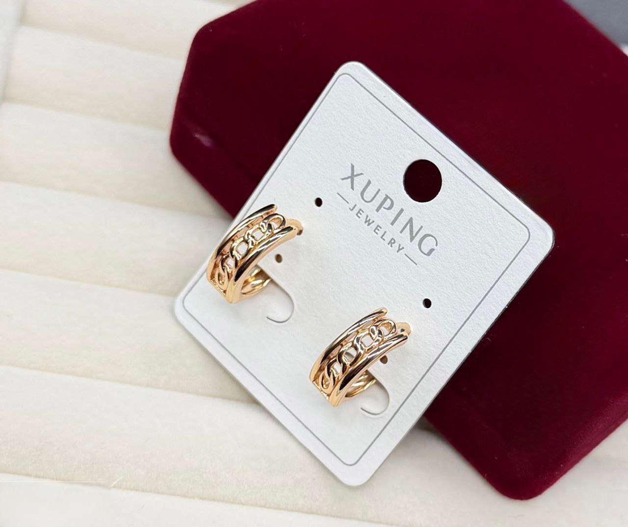 Серьги Xuping гипоаллергенное медицинское золото полукольца с плетеным узором украшение для ежедневного образа (2906487802)