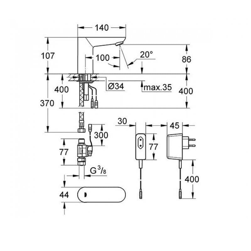 Смеситель бесконтактный для умывальника адаптер Grohe Euroeco Cosmopolitan E (36269000) - фото 2