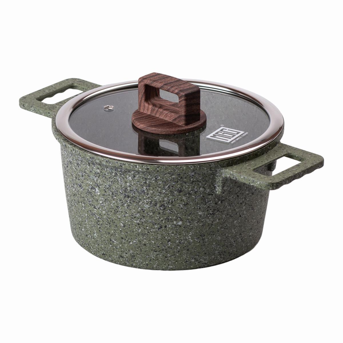 Кастрюля алюминиевая MGC с гранитным антипригарным покрытием и стеклянной крышкой 3 л Зеленый (HP-4-445GR)