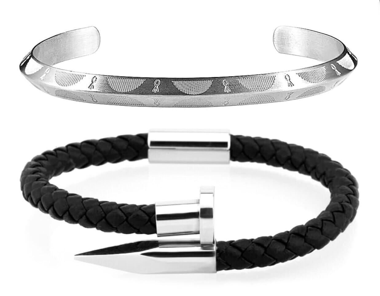 Комплект браслетів зі шкіри та сталі р. 20 (12092)