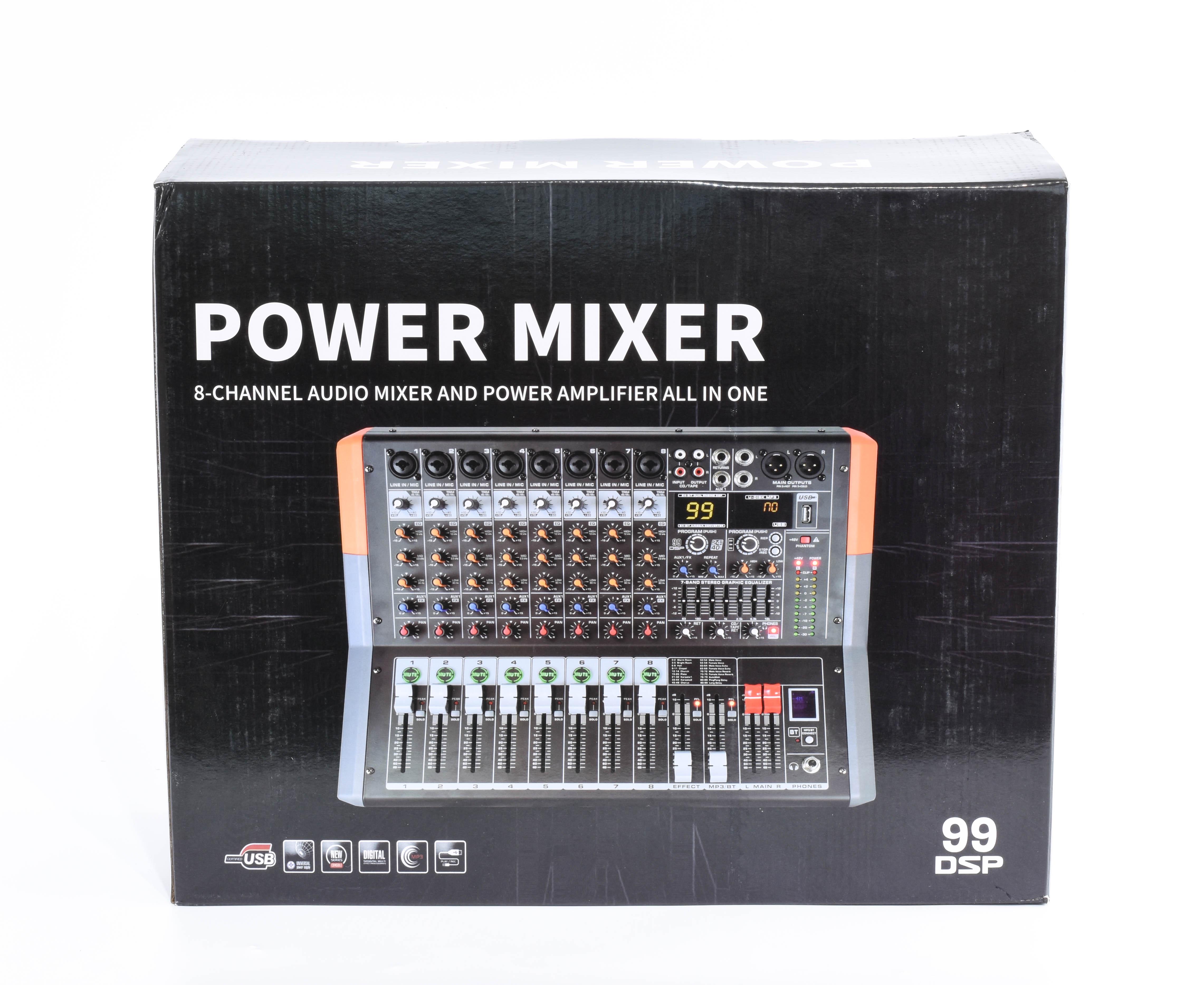 Микшерный пульт активный с усилителем 2х500 Вт 8 каналов USB Bluetooth 99 DSP эффектов (0030) - фото 4 Микшерный пульт активный с усилителем 2х500 Вт 8 каналов USB Bluetooth 99 DSP эффектов (0030) - фото 4