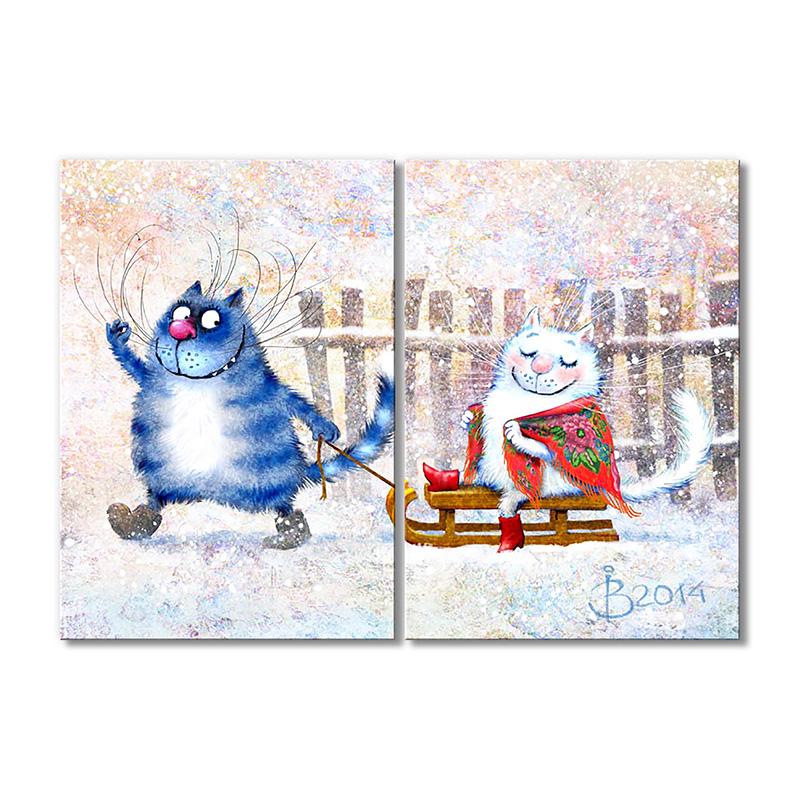 Модульная картина Прогулка на санках 2 модуля 30х45 см