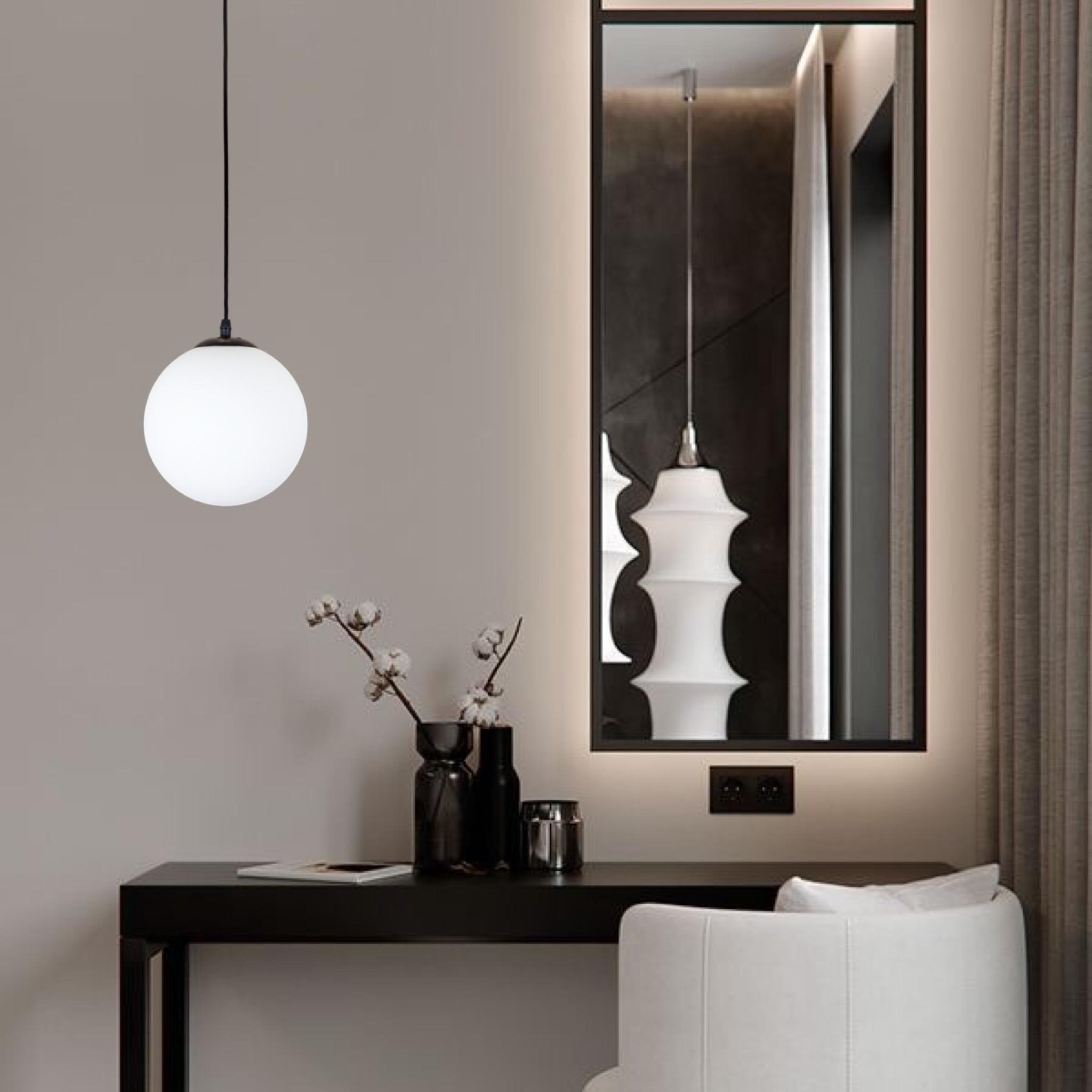 Підвіс зі скляною кулею 25 см Білий (56-glass250F-1 BK+WH) - фото 3 Підвіс зі скляною кулею 25 см Білий (56-glass250F-1 BK+WH) - фото 3