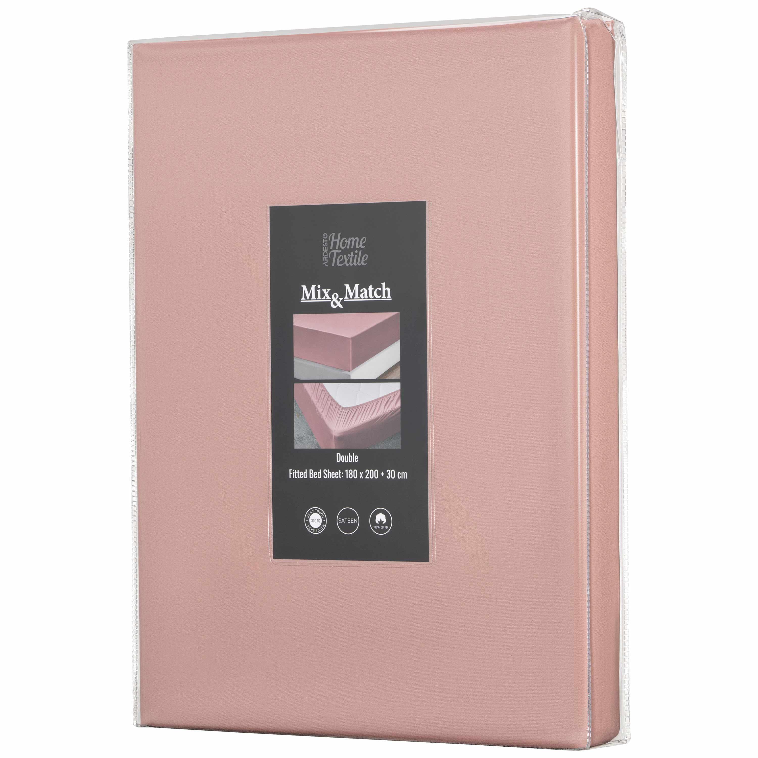 Простыня на резинке Ardesto Mix&Match Premium сатин 180x200+30 см Розовый светлый (ART1820FSU)