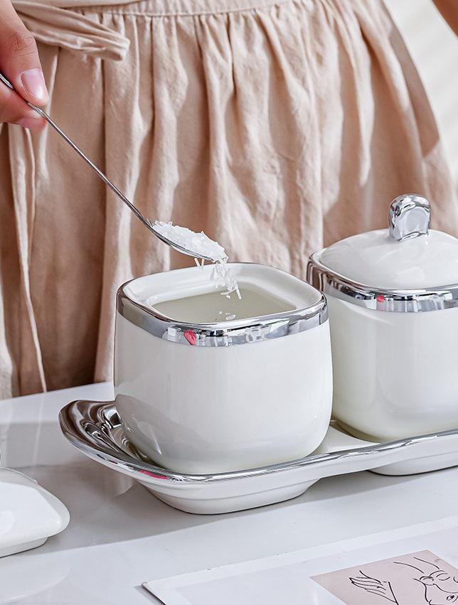 Набір банок на підставці для зберігання 12058 7 пр. Білий зі сріблястим (4571745) - фото 3