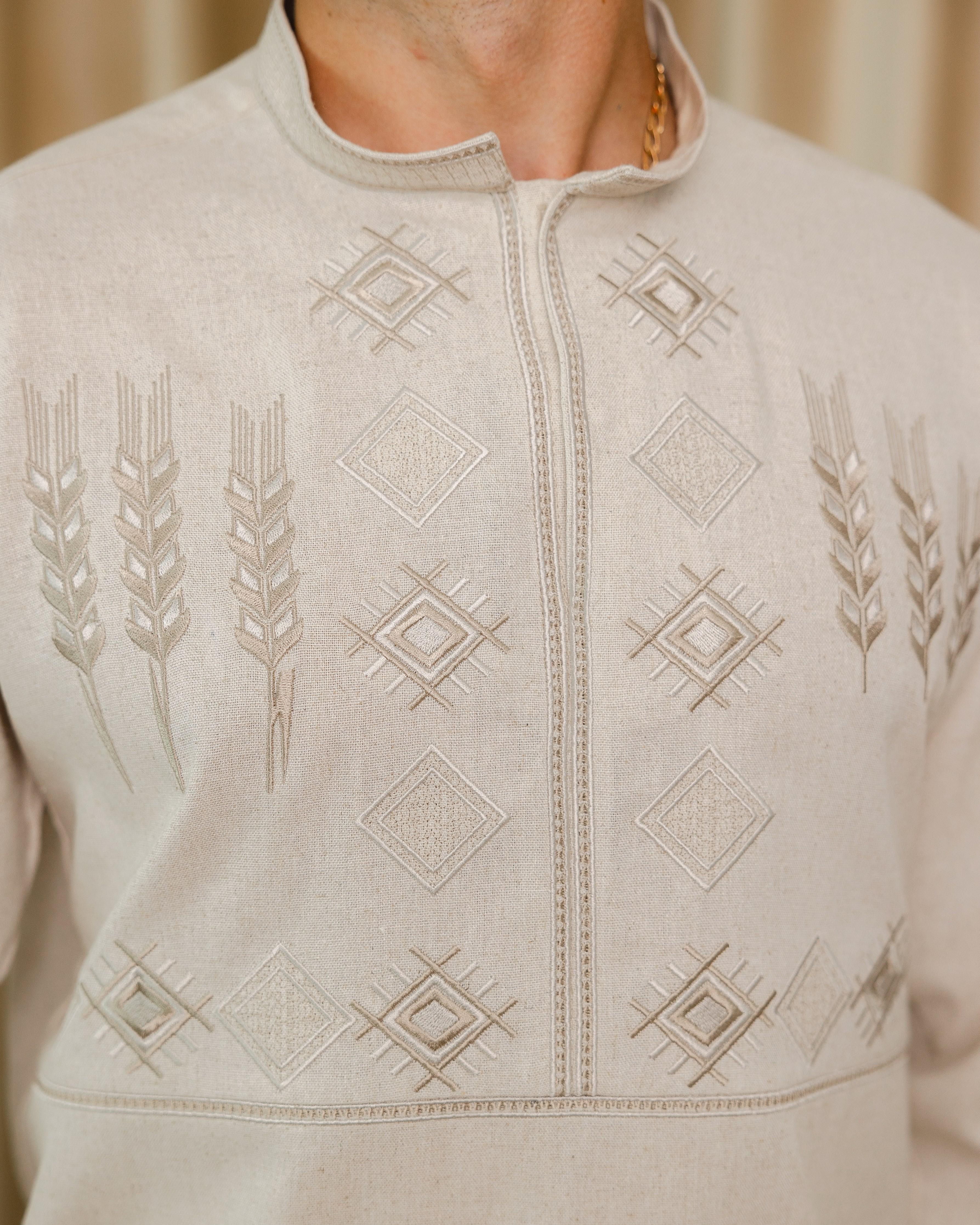 Вышиванка мужская Колос льняная S (0002230) - фото 4 Вышиванка мужская Колос льняная S (0002230) - фото 4