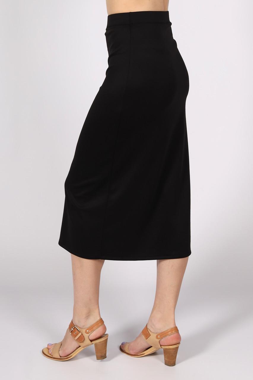 Спідниця міді жіноча нижче коліна трикотажна з розрізом збоку однотонна р. 40 Чорний (2495210993) - фото 5 Спідниця міді жіноча нижче коліна трикотажна з розрізом збоку однотонна р. 40 Чорний (2495210993) - фото 5
