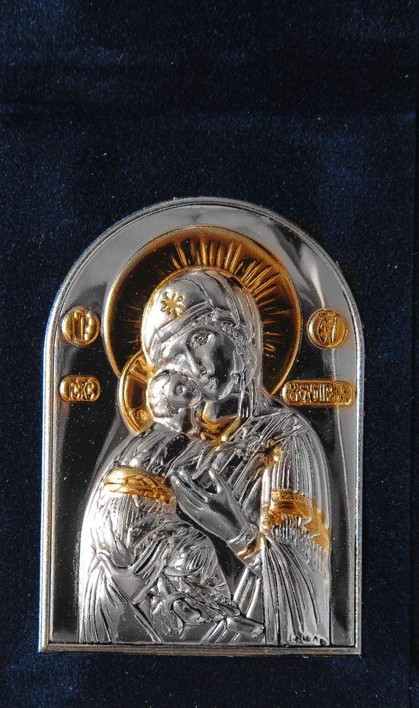 Ікона-складень Володимирська Богородиця в книжечці з оксамитом 5,7x8 см (EK1-007WAG)