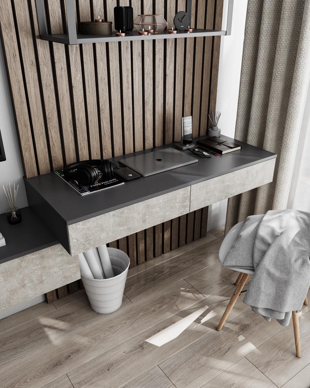 Стол подвесной с ящиками Sanro 1200х160х500 мм Антрацитовый/Бетон (T222)