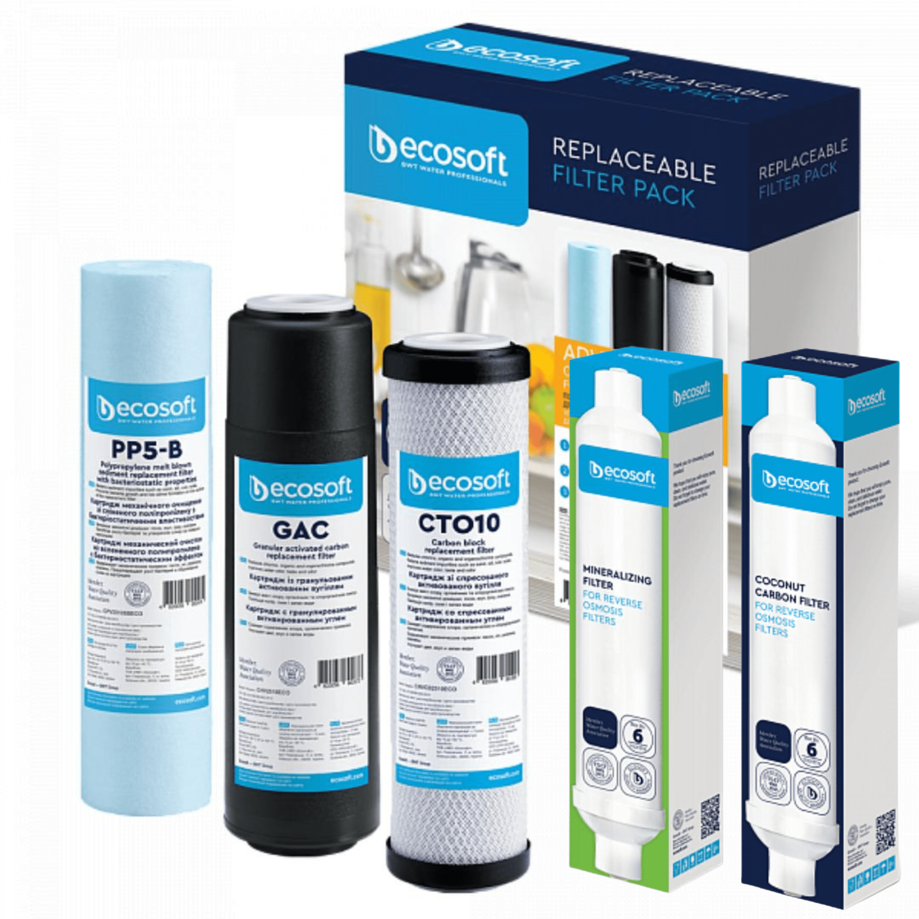 Піврічний покращений запас картриджів для фільтра зворотного осмосу Ecosoft Standard 6-50