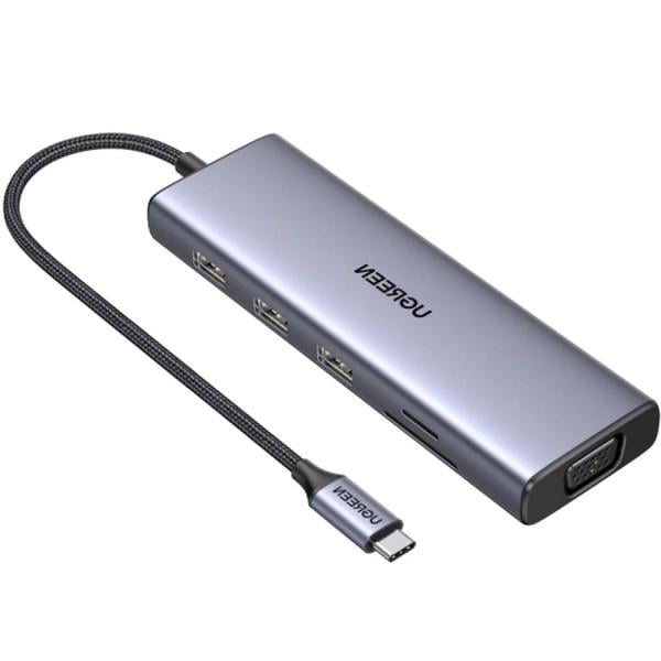 Хаб мультифункциональный UGREEN CM498 USB 3.1 Type-C 9в1 с HDMI 60Hz VGA 3x USB 3.0 RJ45 и PD 100W Серый (617600)