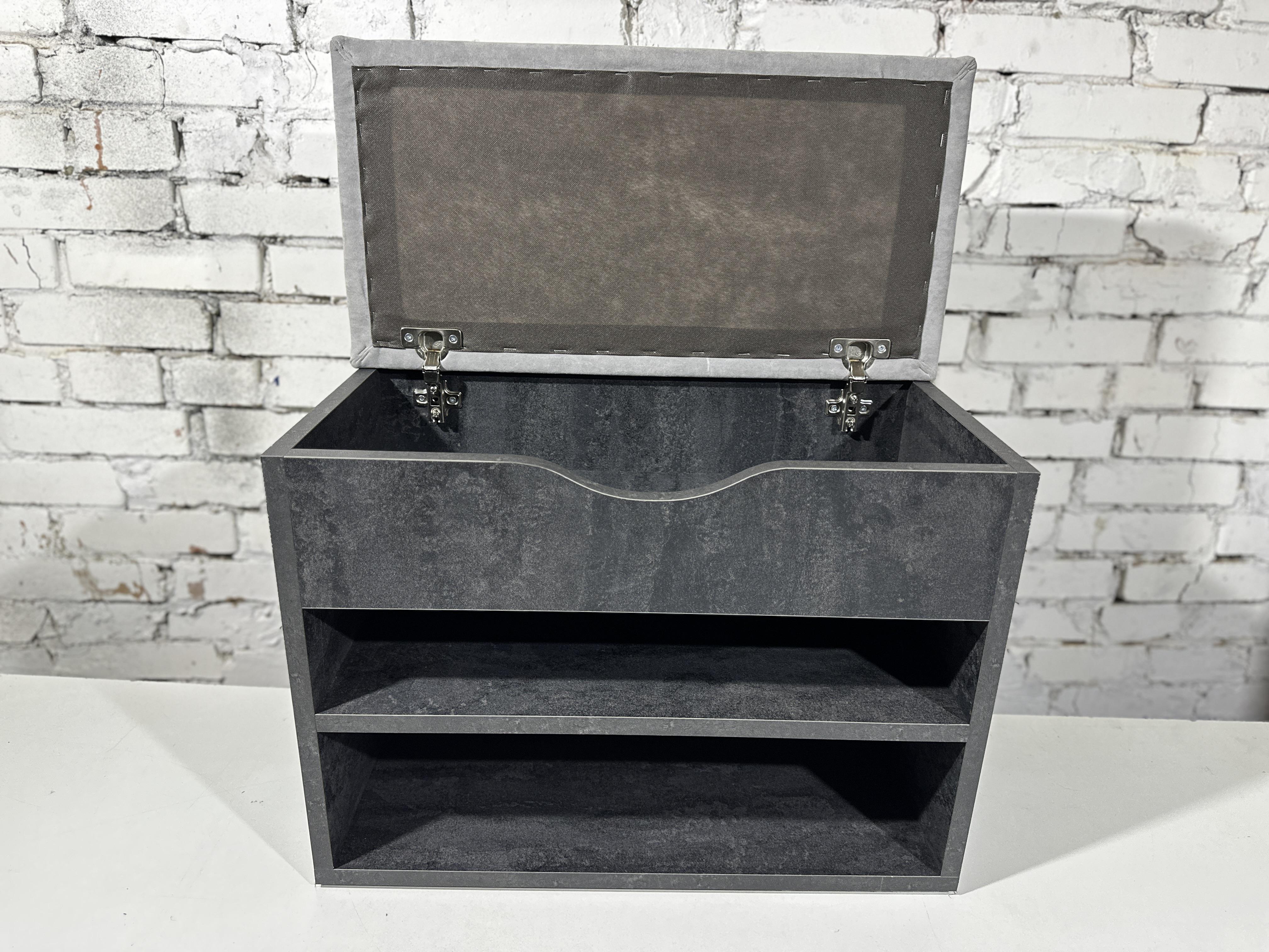 Тумба для взуття ДСП/тканина 30х60х45 см Чорний вугільний/Світло-сірий - фото 2