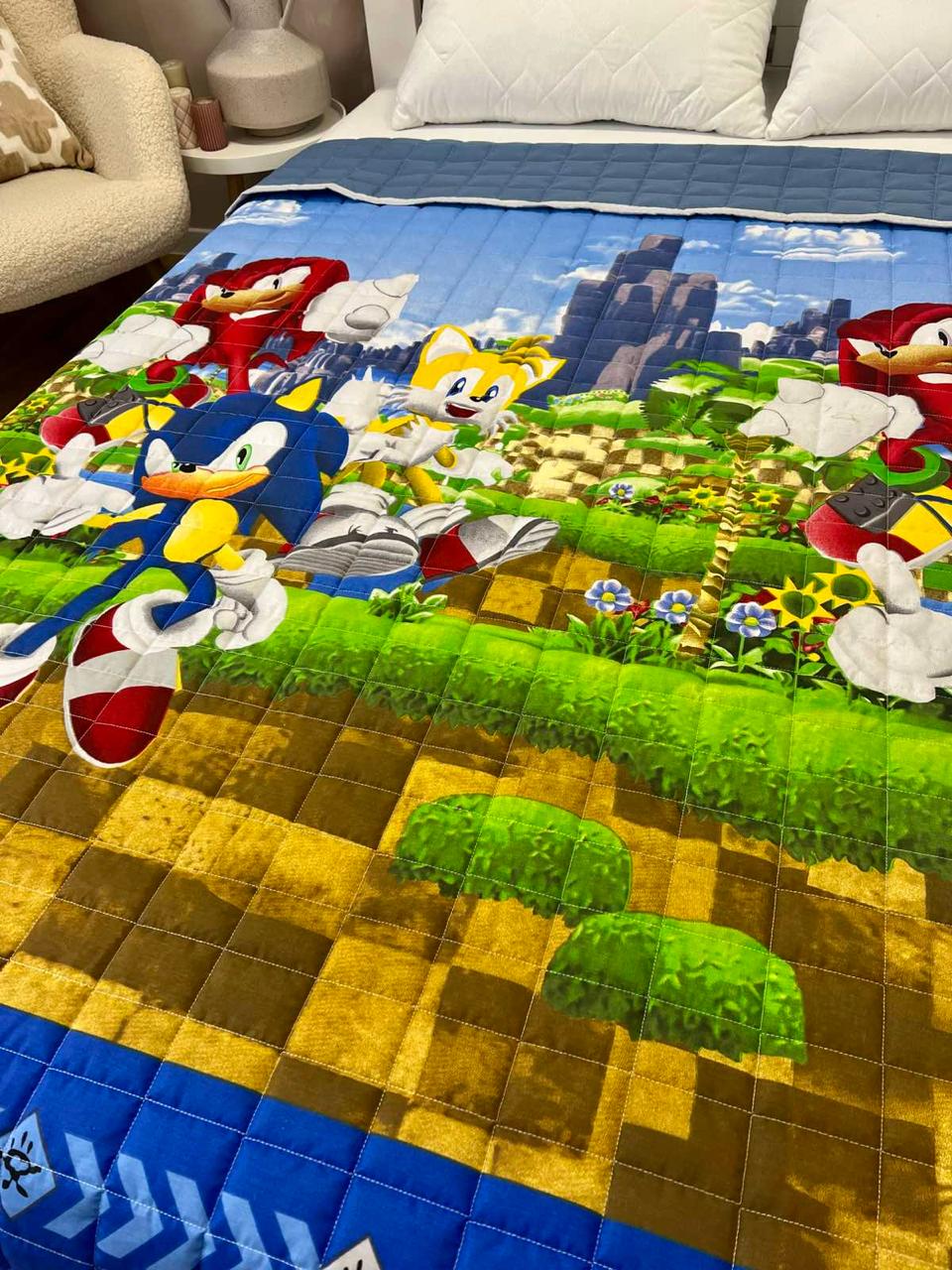 Одеяло детское с рисунком Соник двустороннее 150х210 см Синий - фото 4