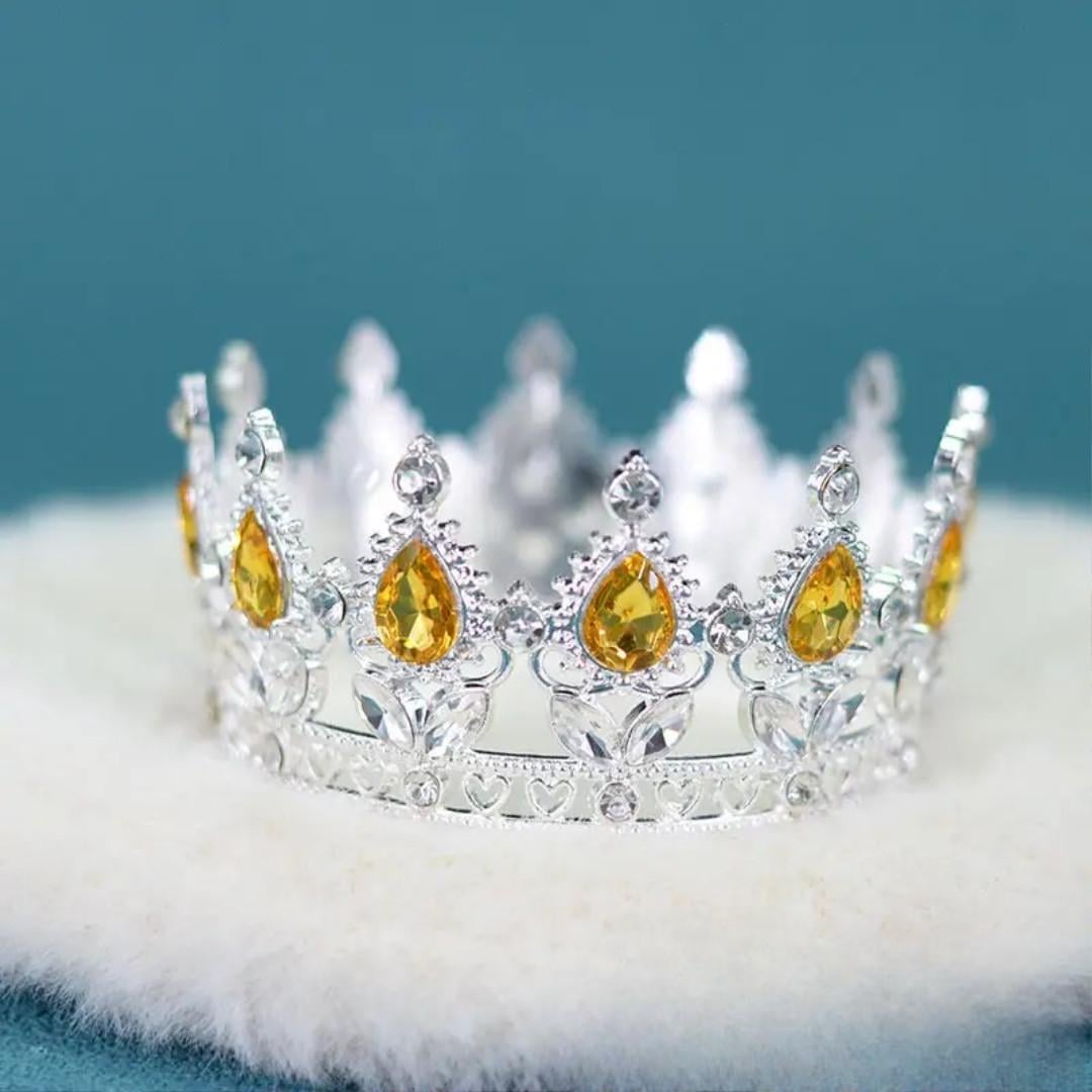 Топпер на торт Корона европейской королевы d 8 см Серебристый/Желтый (2355101303)