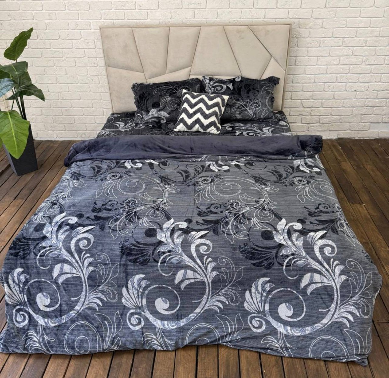 Постільна білизна плюшева мікрофібра пухнаста полуторний 50х70 см Темно-Синій із білим