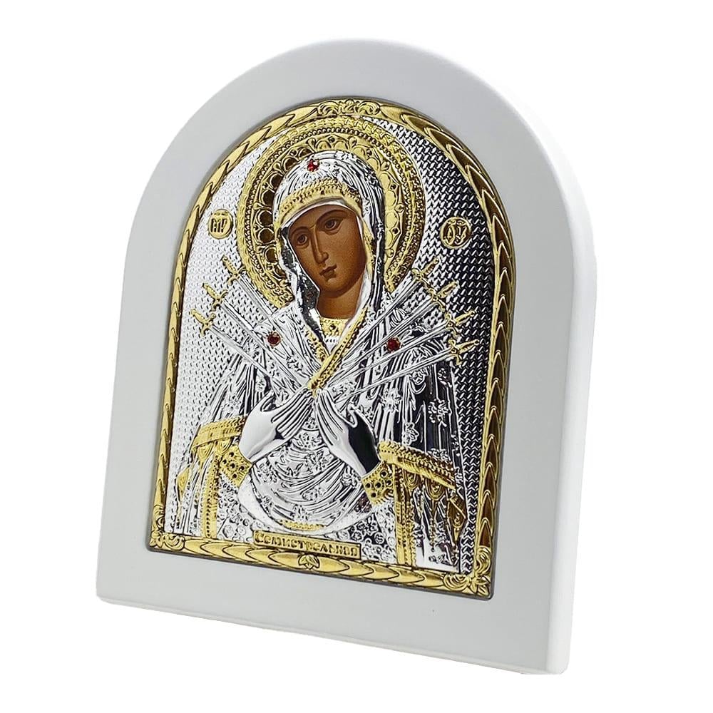 Ікона Свята Богородиця Семистрільна грецька 18х14,5 см (EP4-152XAG-WH/P)