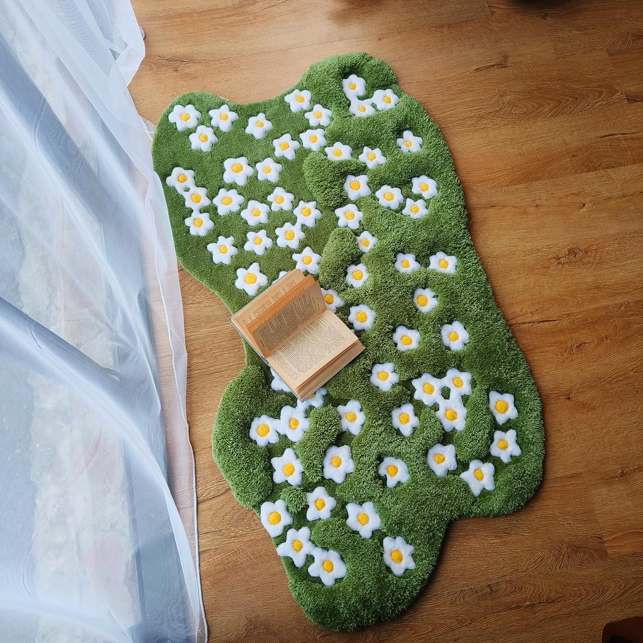 Килим ручної роботи з об'ємним візерунком Ромашкове поле 50х50 см - фото 2 Килим ручної роботи з об'ємним візерунком Ромашкове поле 50х50 см - фото 2