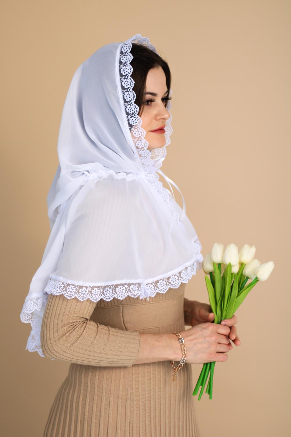 Палантин для храма на голову 80x120 см Белый (п001)