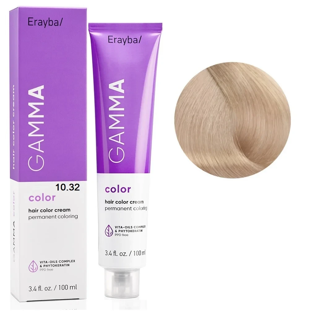 Краска для волос перманентная Erayba Gamma Color Cream 10/32 Экстра-светлый золотисто-бежевый блонд 100 мл
