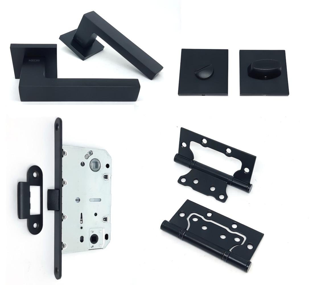 Комплект замка на міжкімнатні двері під барашку WC Kedr 21.210MBP/410B-S KEVLAR BLACK MATT/2108MBP та завіси метелик FLUSH 100х75 мм Black Matt